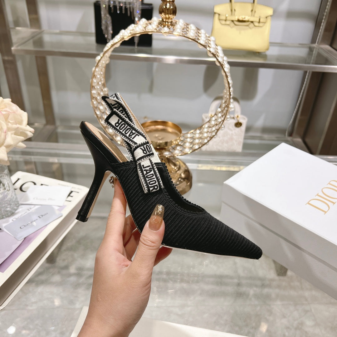 Luxury Diorslingback pumps 95 black embroidered cotton ribbon