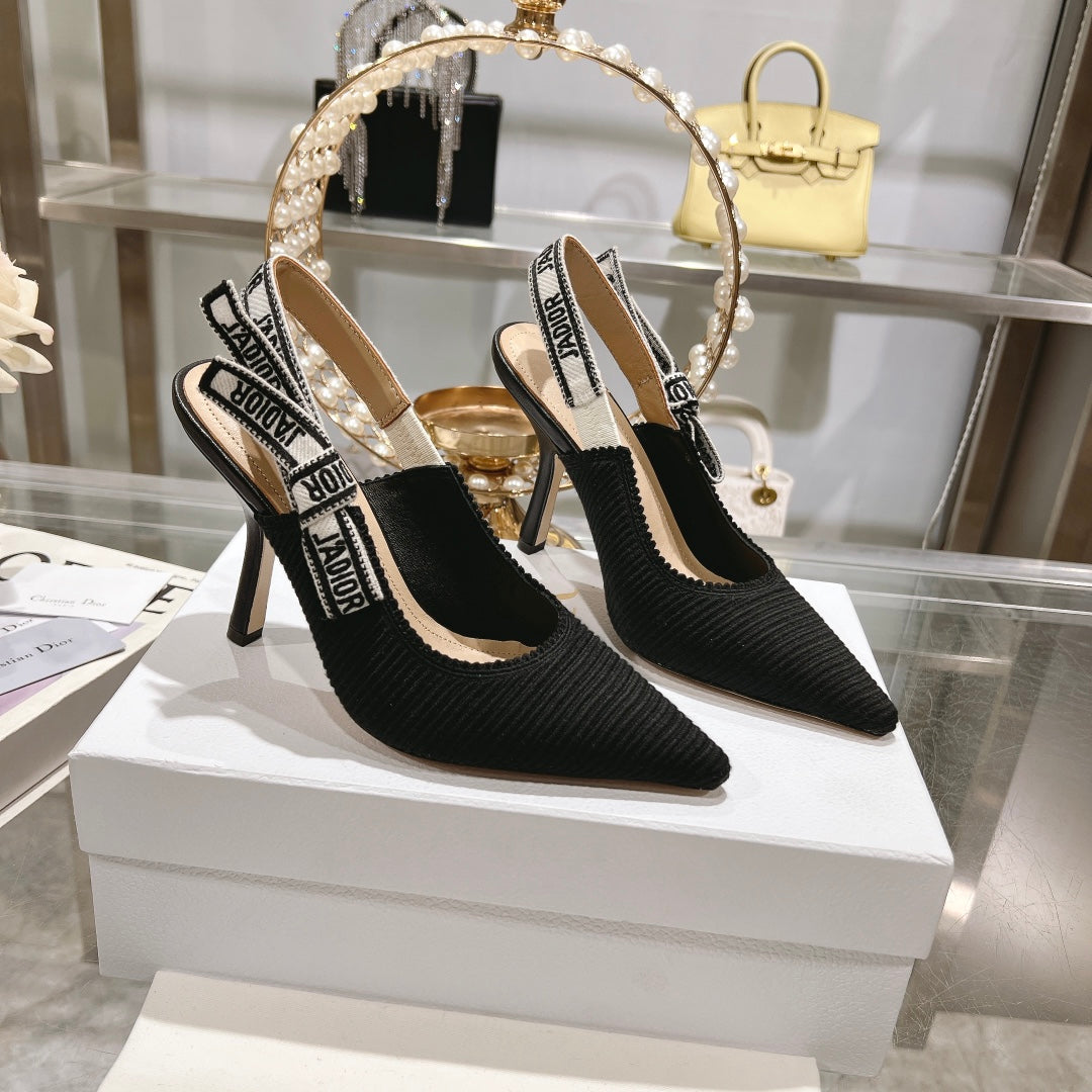 Luxury Diorslingback pumps 95 black embroidered cotton ribbon