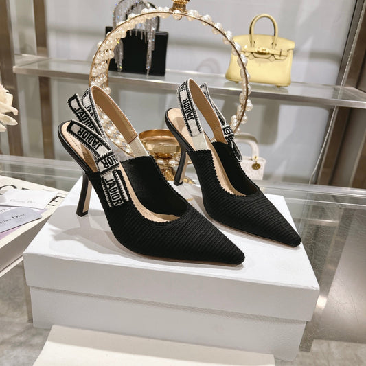Luxury Diorslingback pumps 95 black embroidered cotton ribbon