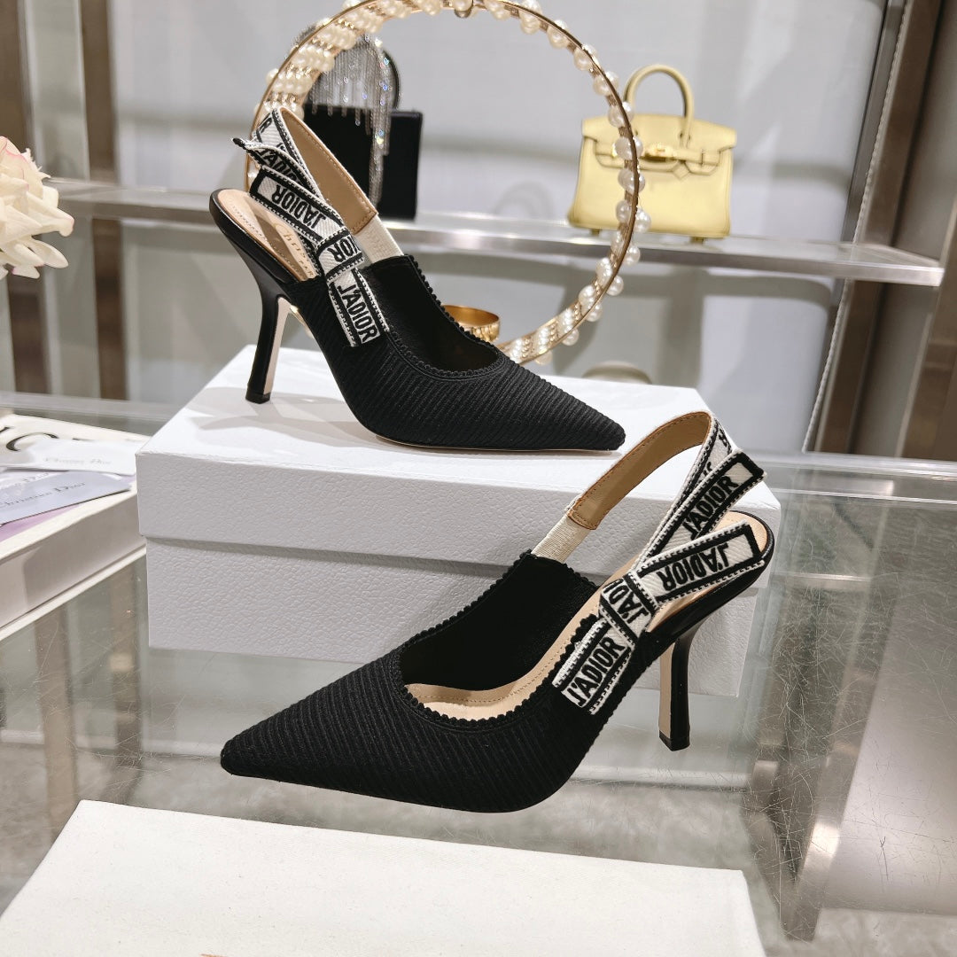 Luxury Diorslingback pumps 95 black embroidered cotton ribbon