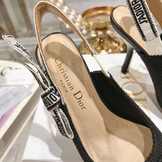 Luxury Diorslingback pumps 95 black embroidered cotton ribbon