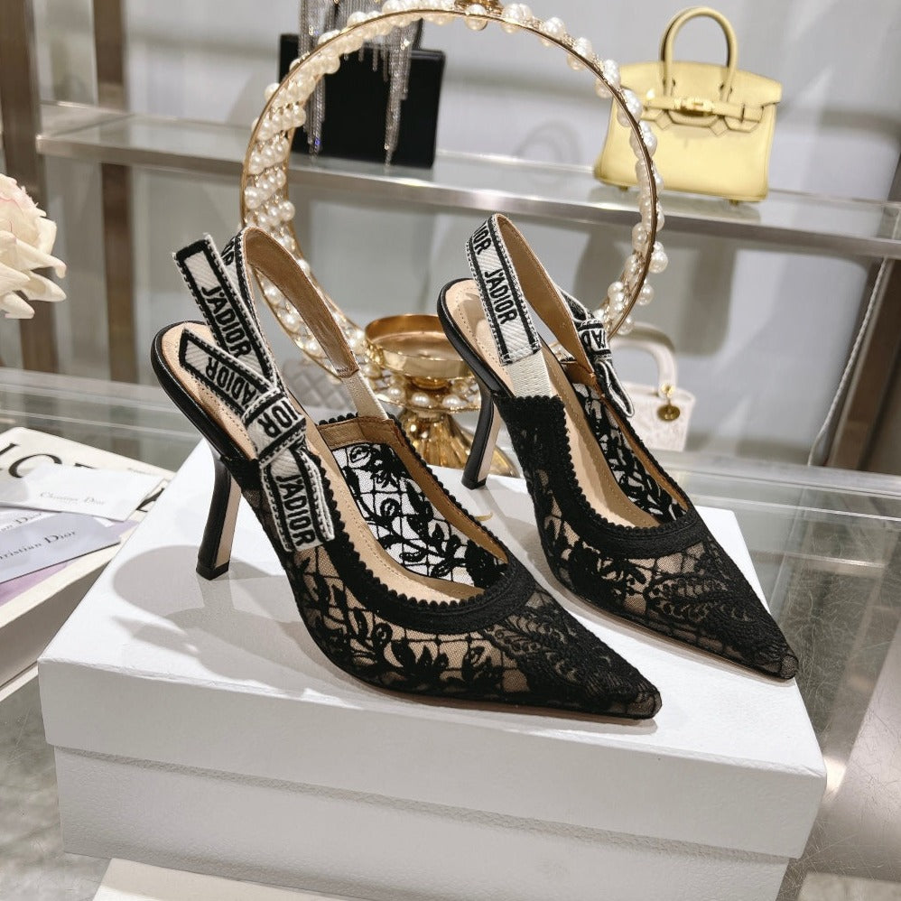 Luxury Diorslingback pumps 95 transparent mesh embroidered black butterfly motif