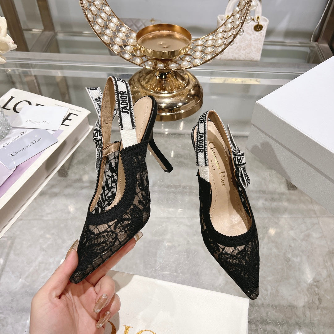 Luxury Diorslingback pumps 95 transparent mesh embroidered black butterfly motif