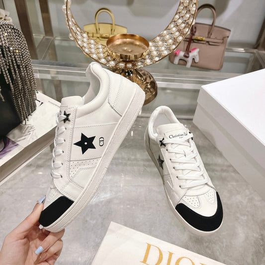 Luxury Diorstar sneaker white calfskin black suede