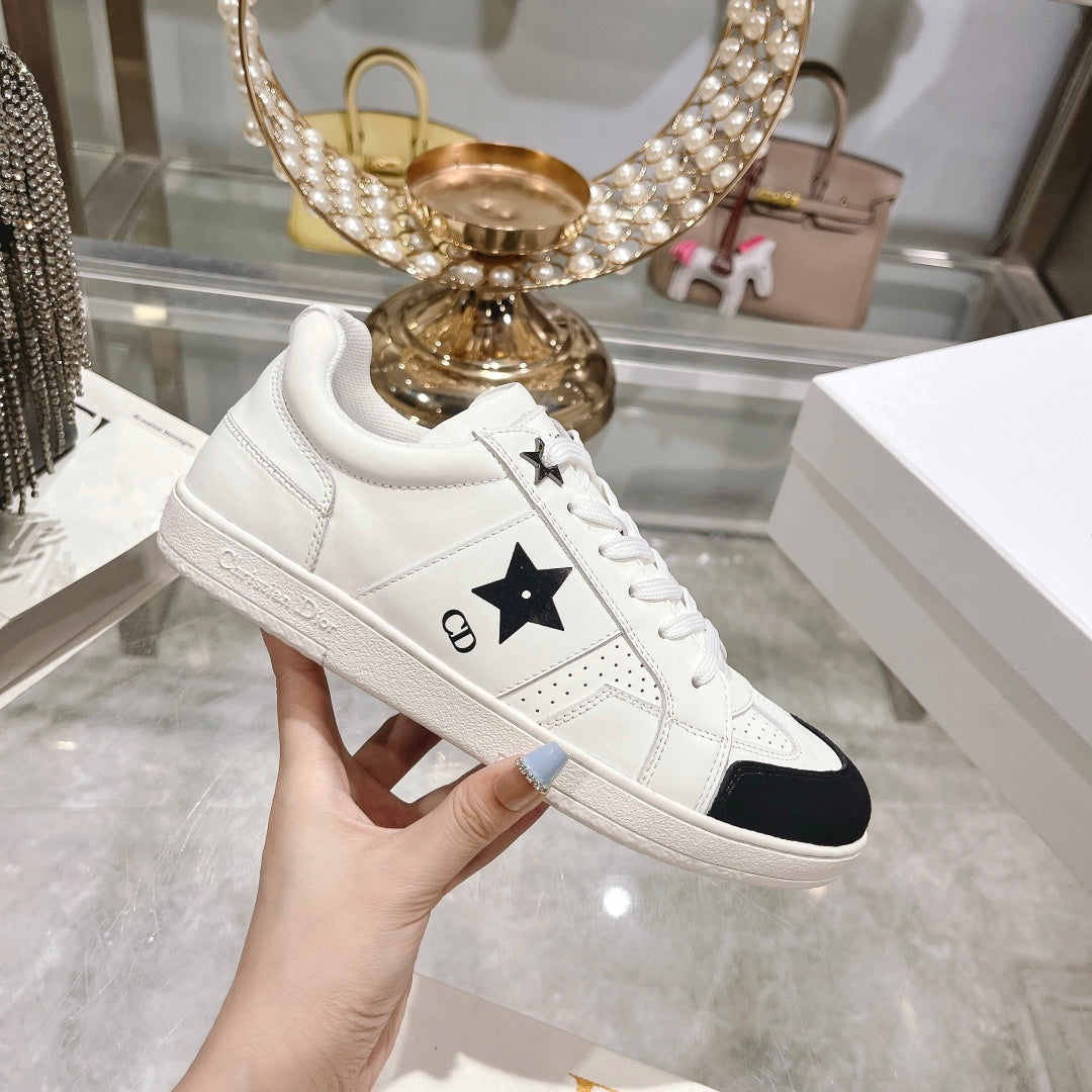Luxury Diorstar sneaker white calfskin black suede