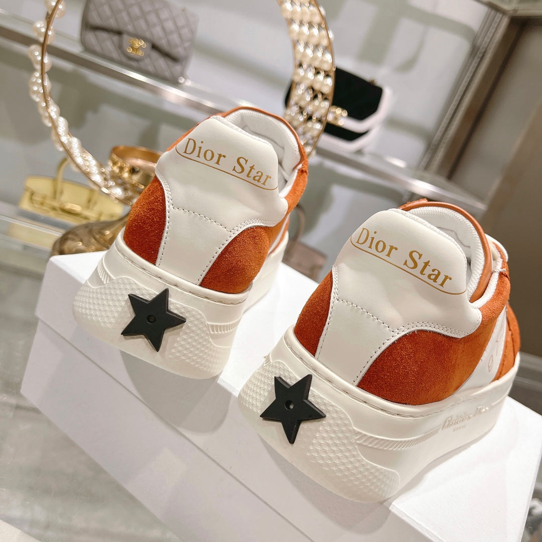 Luxury Diorstar sneaker white calfskin orange suede