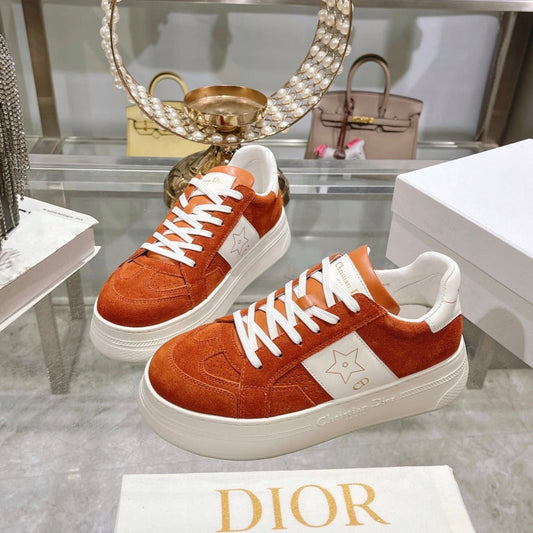 Luxury Diorstar sneaker white calfskin orange suede