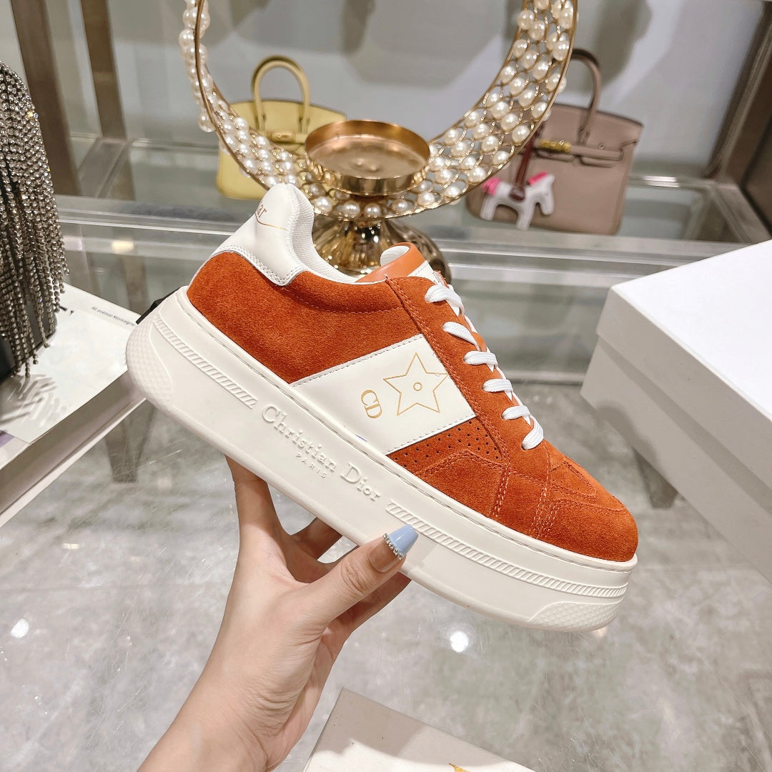 Luxury Diorstar sneaker white calfskin orange suede