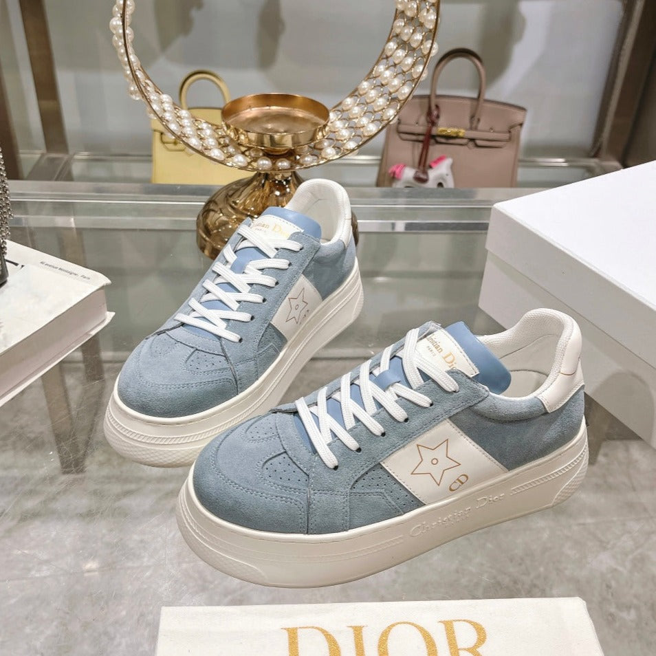 Luxury Diorstar sneaker white calfskin rock gray suede