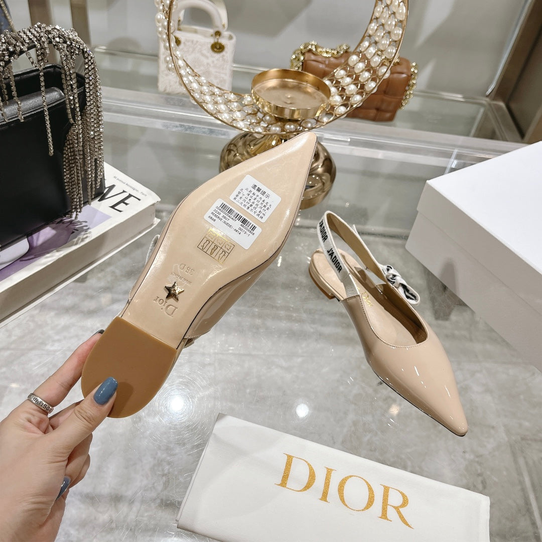 Luxury DiorJA Luxury DiorSlingback Flat Beige Patent Calfskin