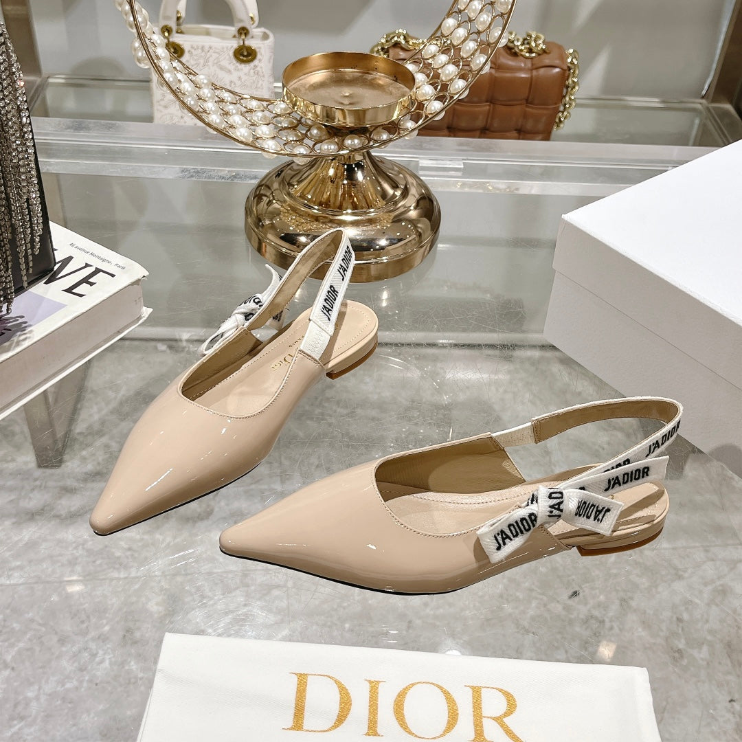 Luxury DiorJA Luxury DiorSlingback Flat Beige Patent Calfskin