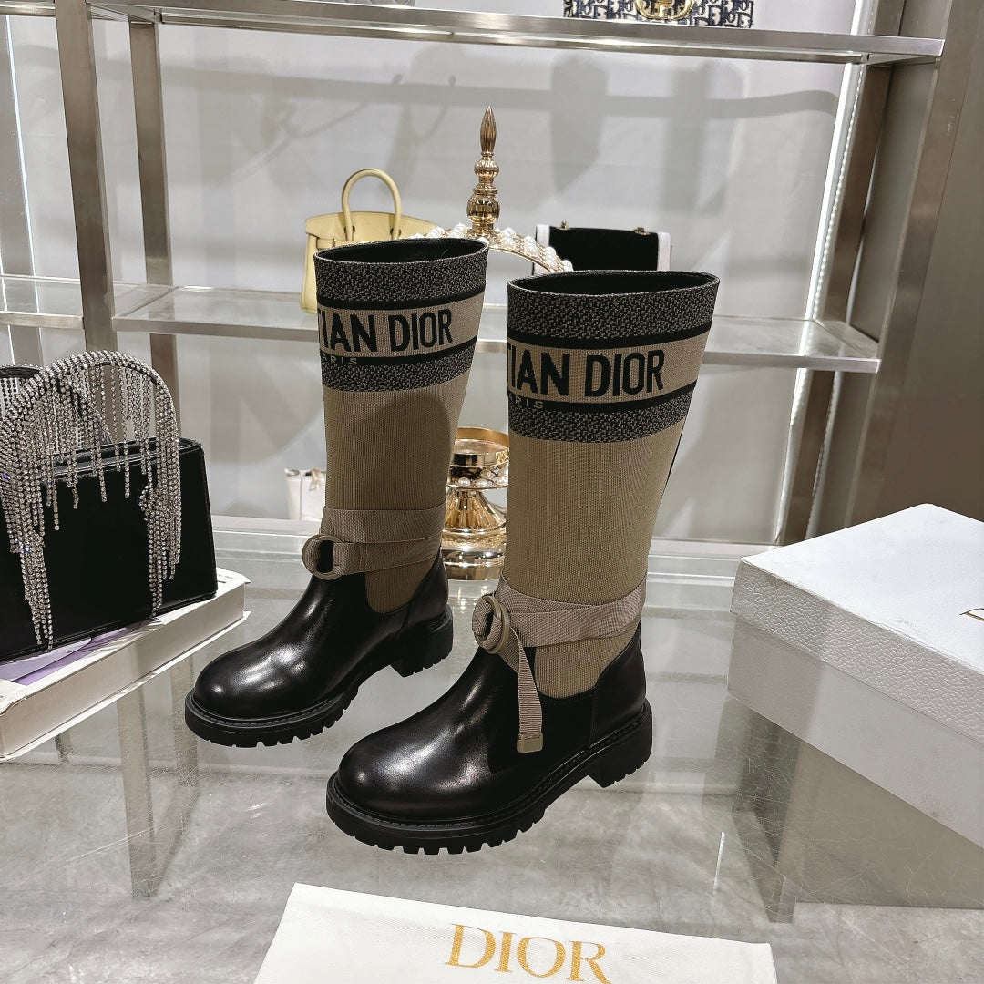 Luxury DiorD-Major Boot Taupe Mix Black Calfskin And Denim Fabric