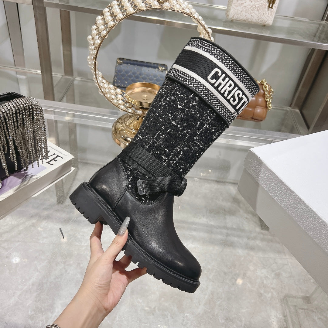 Luxury DiorD-Major Boot Black Mix White Calfskin And Tweed Fabric