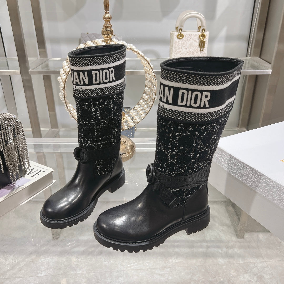 Luxury DiorD-Major Boot Black Mix White Calfskin And Tweed Fabric