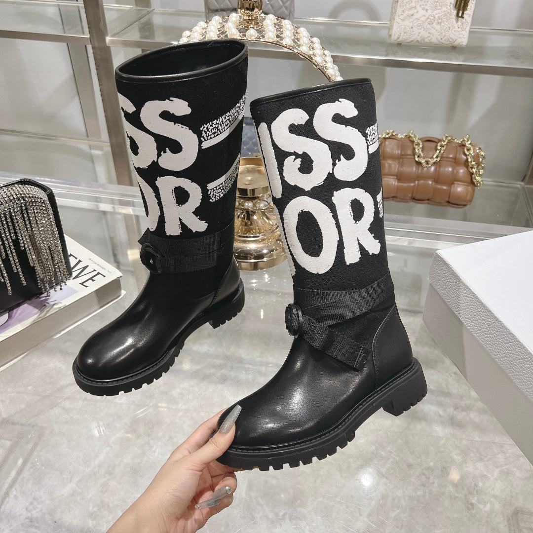 Luxury DiorD-Major Boot Black Mix White Calfskin And Canvas