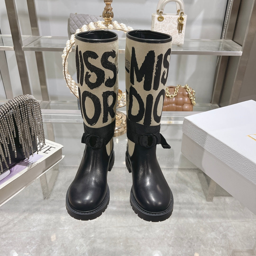Luxury DiorD-Major Boot Black Mix Beige Calfskin And Canvas