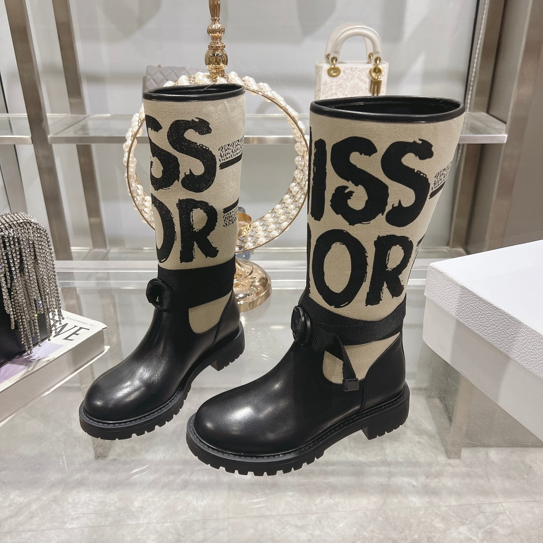 Luxury DiorD-Major Boot Black Mix Beige Calfskin And Canvas