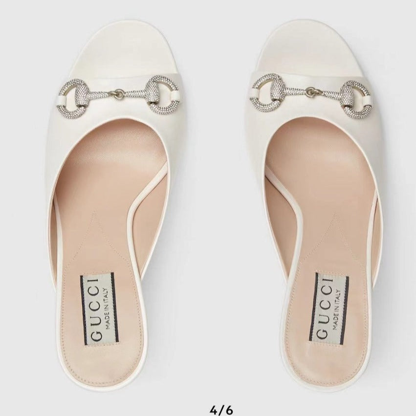 Luxury Gucci GG  Women's Horsebit mid-heel slide sandal in White