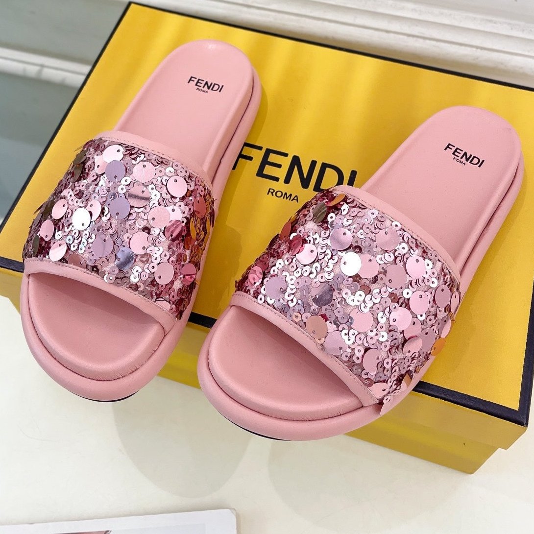 Luxury FendiLuxury FendiTHICK SOLE 3 CM SEQUIN SLIPPER ROUGH PINK