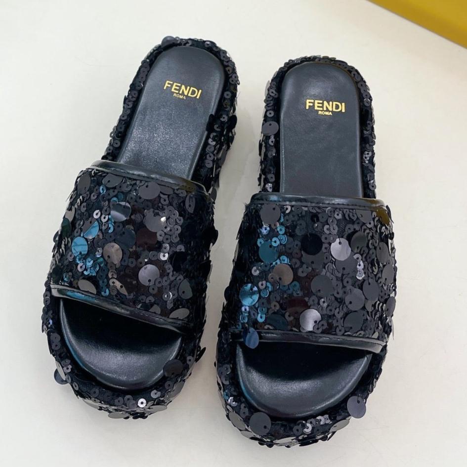 Luxury FendiLuxury FendiTHICK SOLE 6 CM SEQUIN SLIPPER BLACK