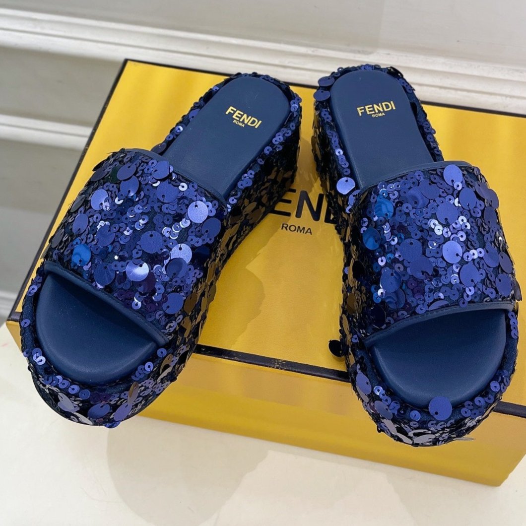 Luxury FendiLuxury FendiTHICK SOLE 6 CM SEQUIN SLIPPER NAVY BLUE