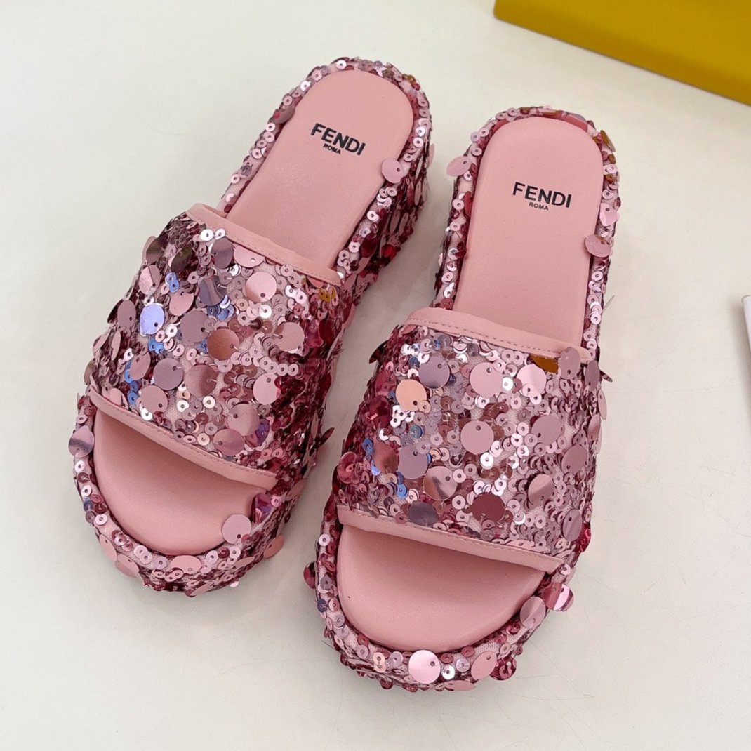 Luxury FendiLuxury FendiTHICK SOLE 6 CM SEQUIN SLIPPER ROUGH PINK