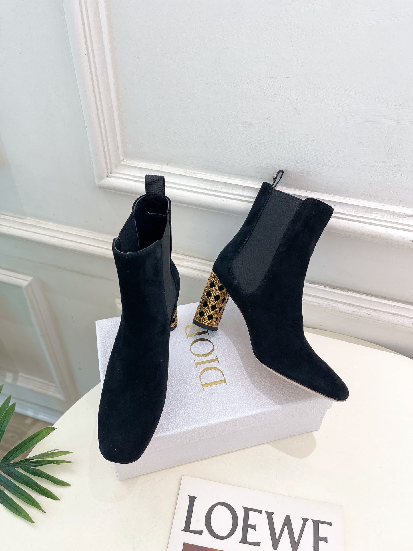 Luxury DiorIcon Heeled Ankle Boot 80mm Black Suede