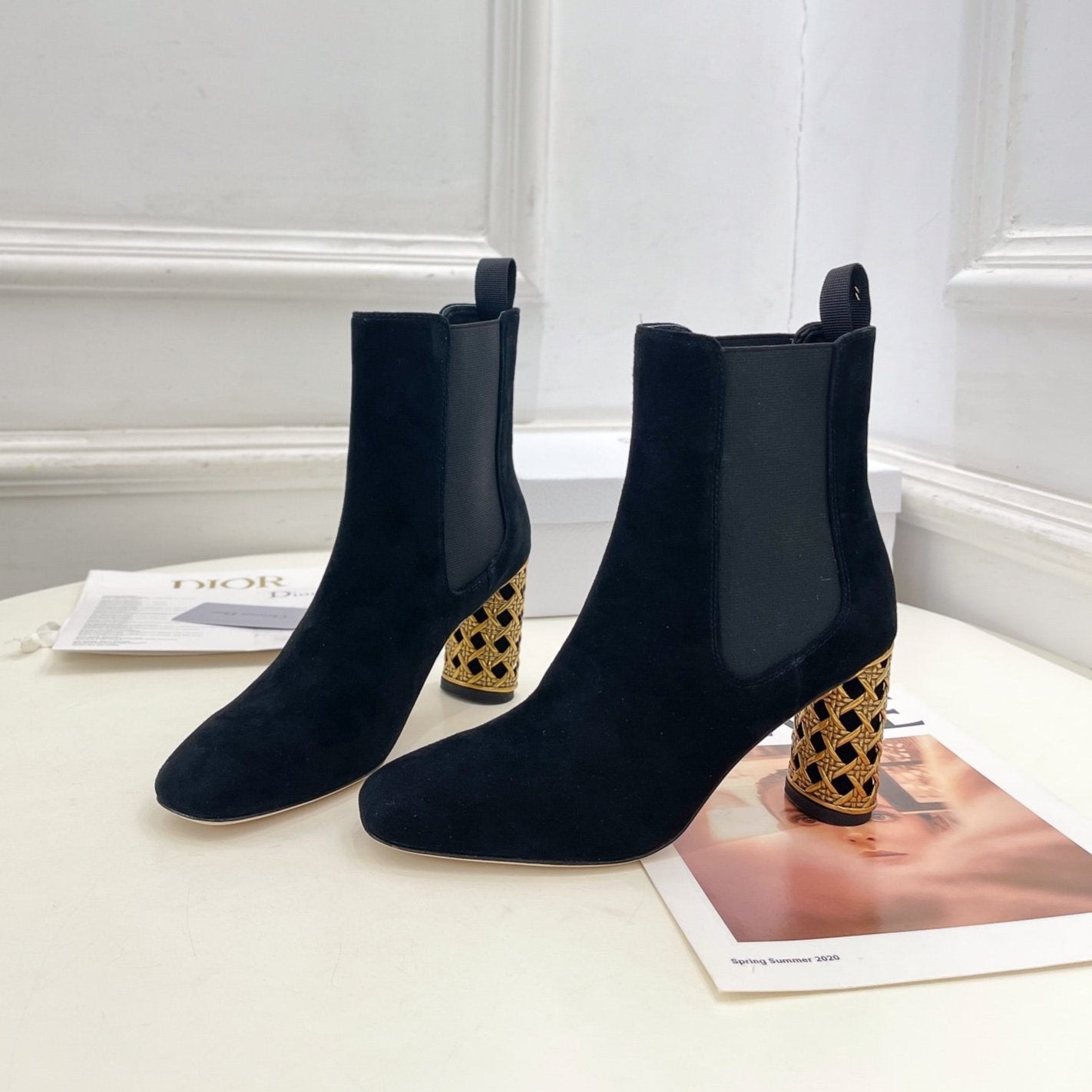 Luxury DiorIcon Heeled Ankle Boot 80mm Black Suede