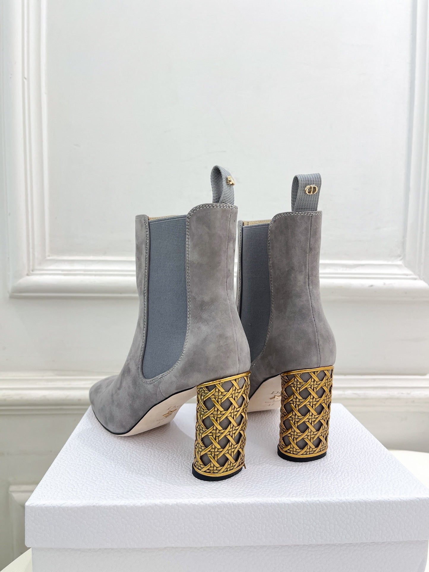 Luxury DiorIcon Heeled Ankle Boot 80mm Grey Suede