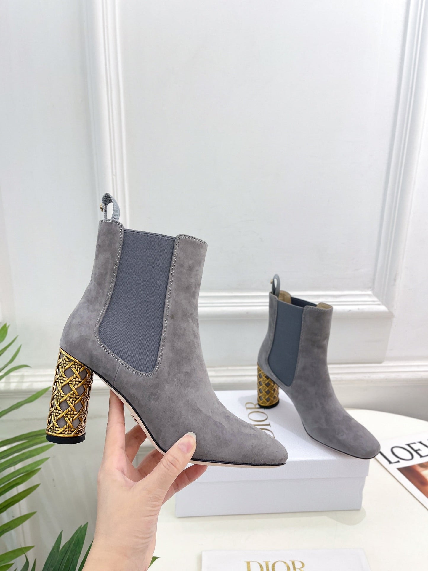 Luxury DiorIcon Heeled Ankle Boot 80mm Grey Suede