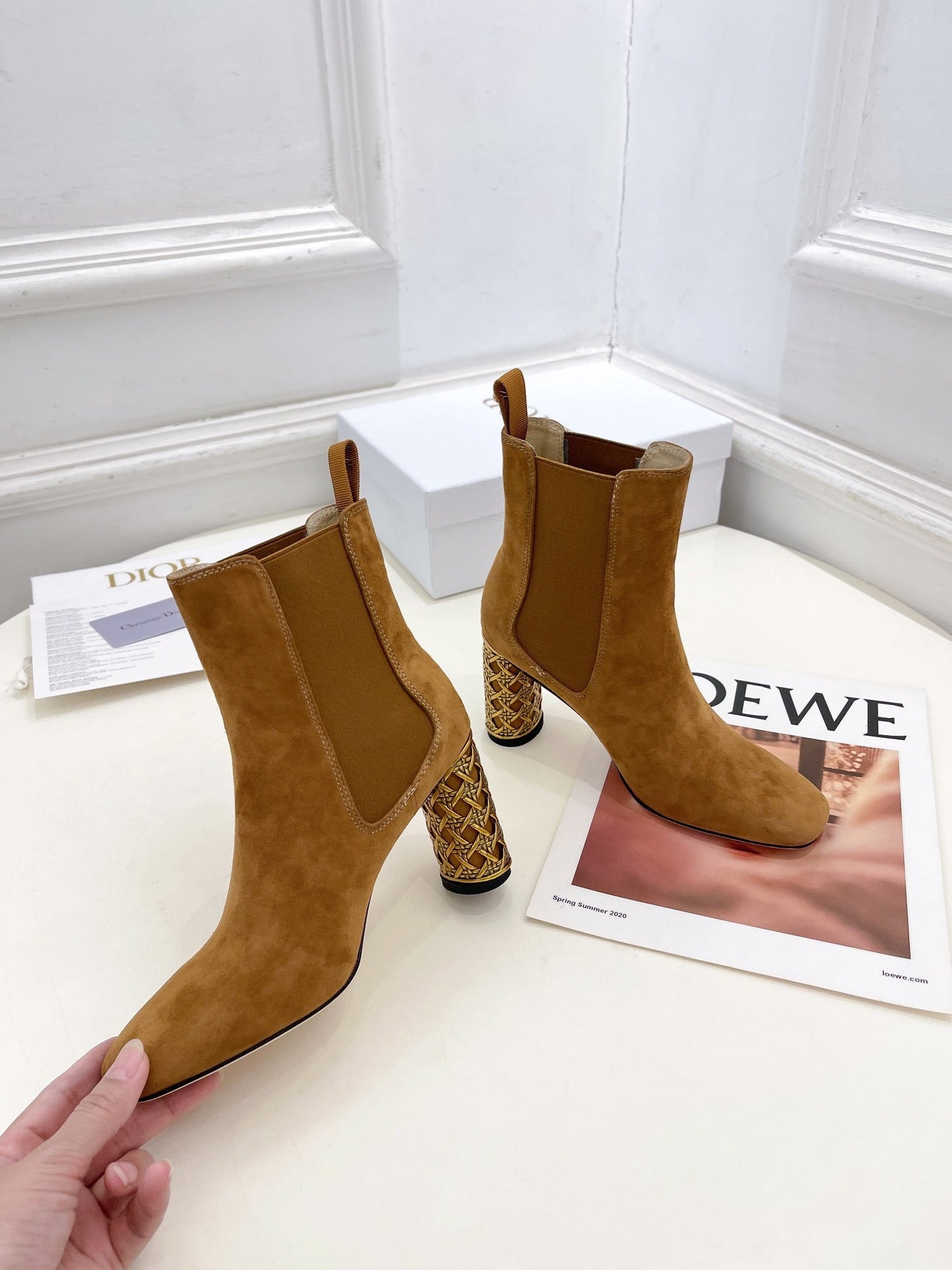 Luxury DiorIcon Heeled Ankle Boot 80mm Brown Orange Suede
