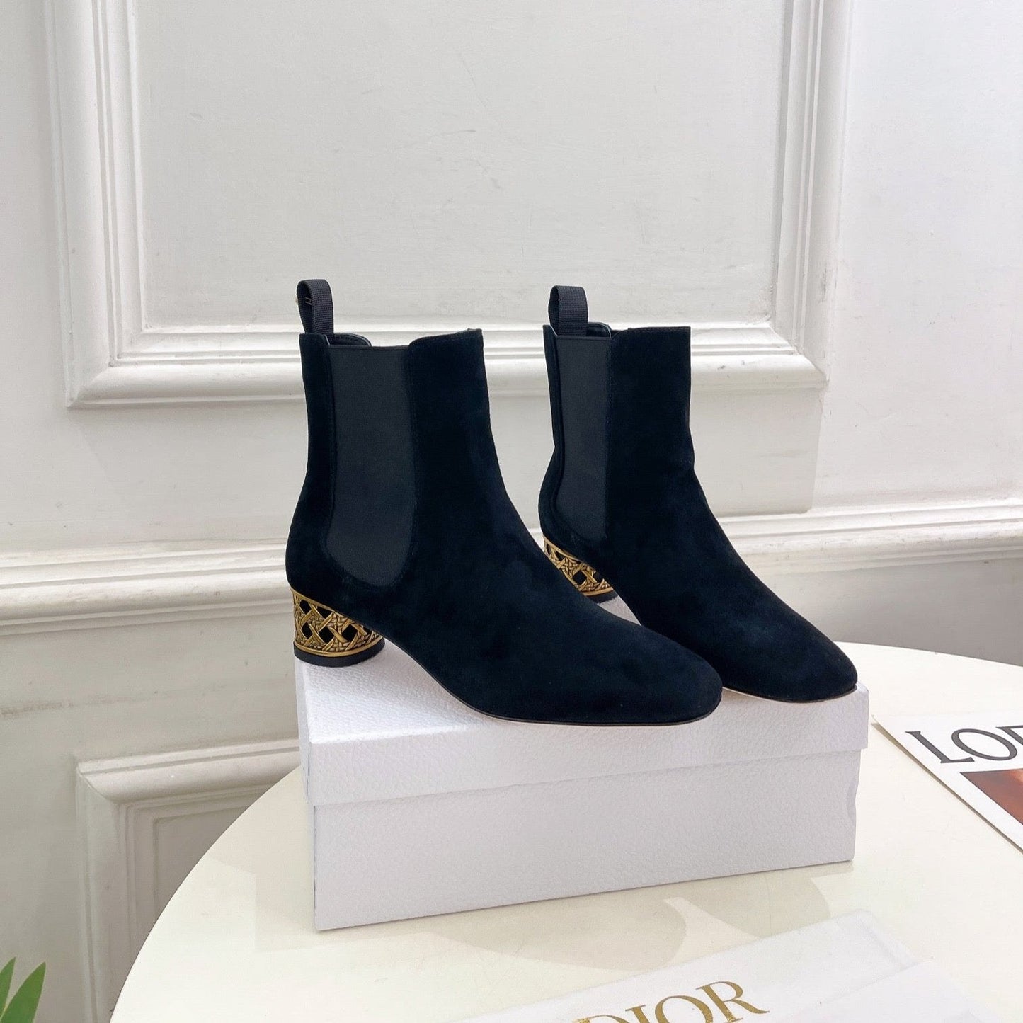 Luxury DiorIcon Heeled Ankle Boot 40mm Black Suede