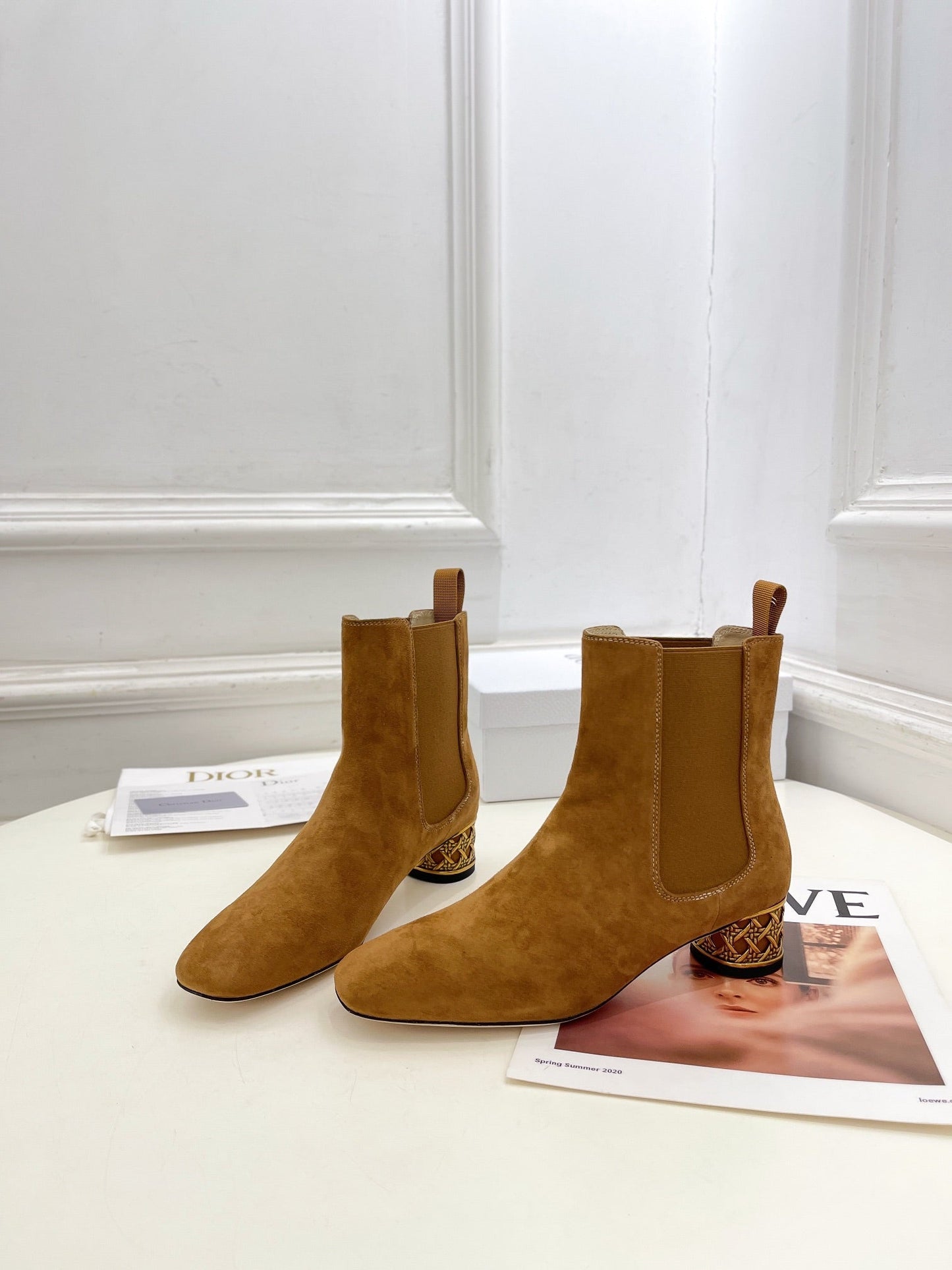 Luxury DiorIcon Heeled Ankle Boot 40mm Brown Orange Suede