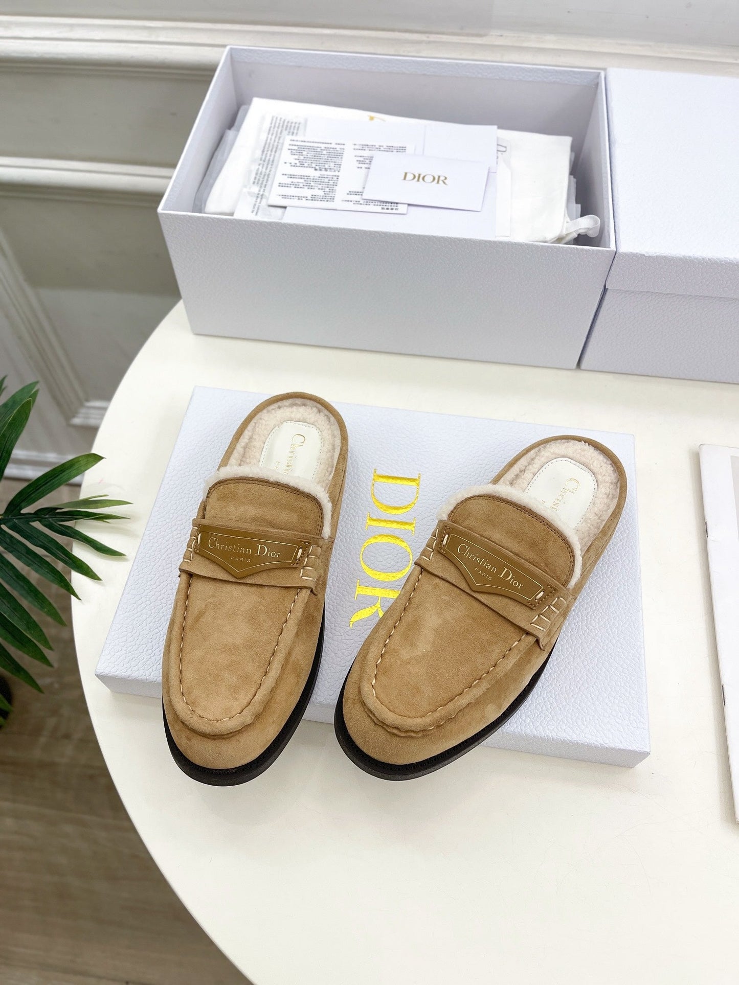 Luxury DiorBoy Mule Light Brown Suede
