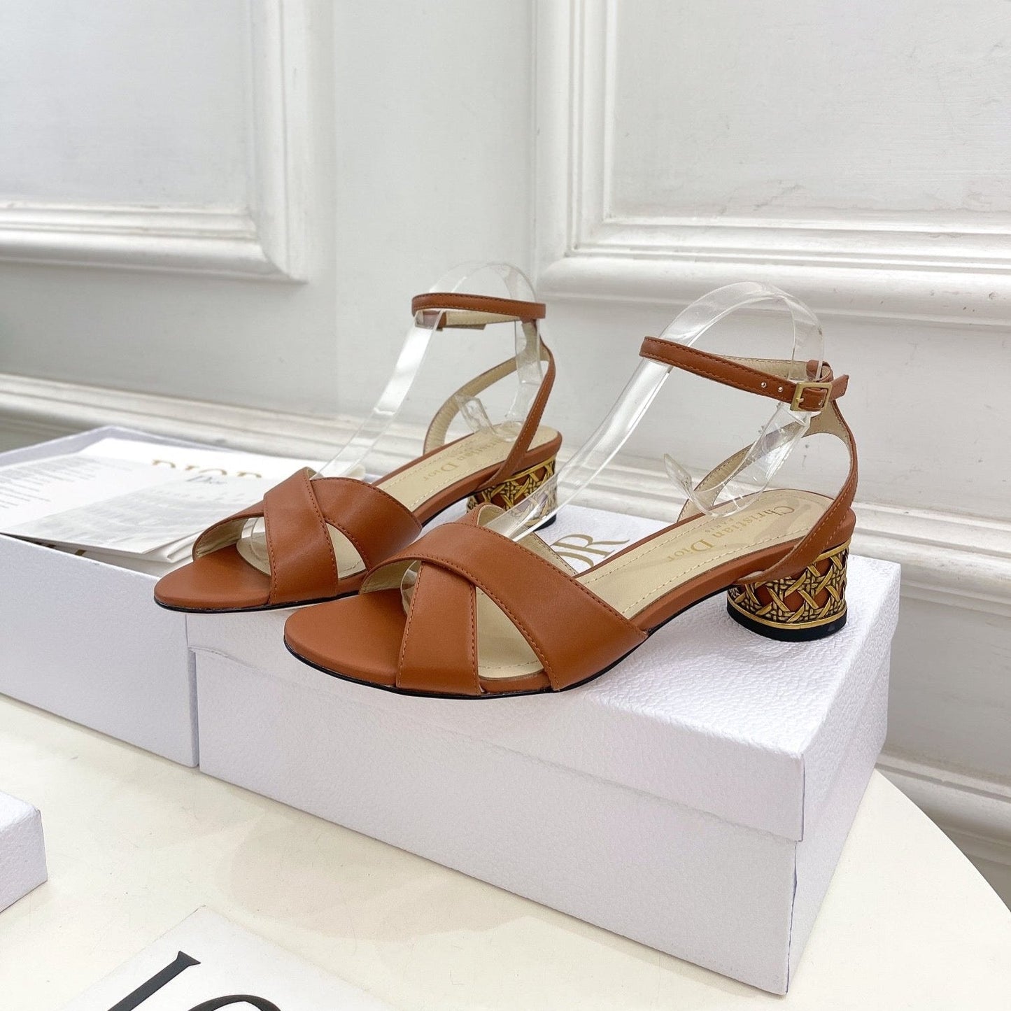 Luxury DiorIcon Heeled Sandal 40mm Brown Calfskin