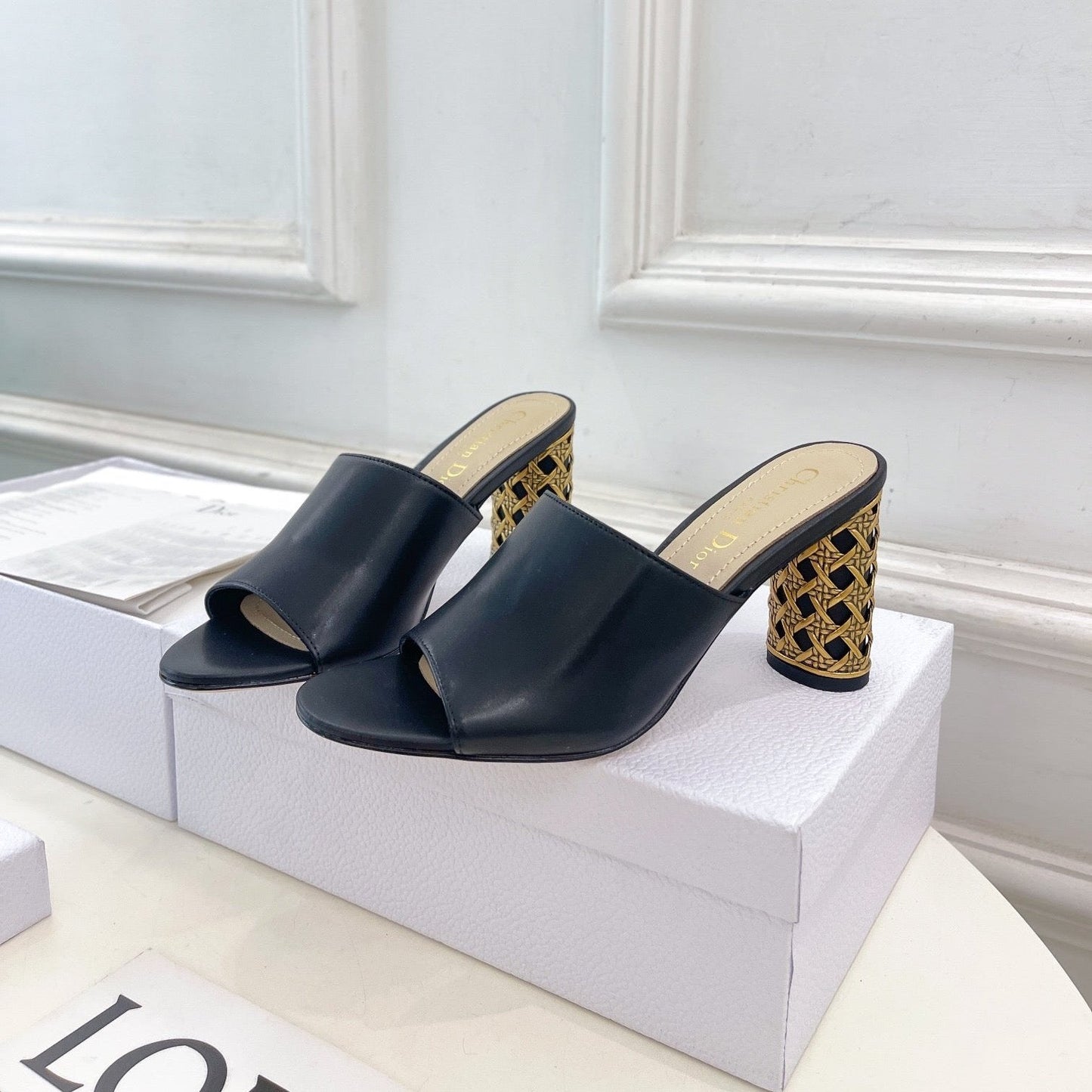 Luxury DiorIcon Heeled Slide 80mm Black Calfskin