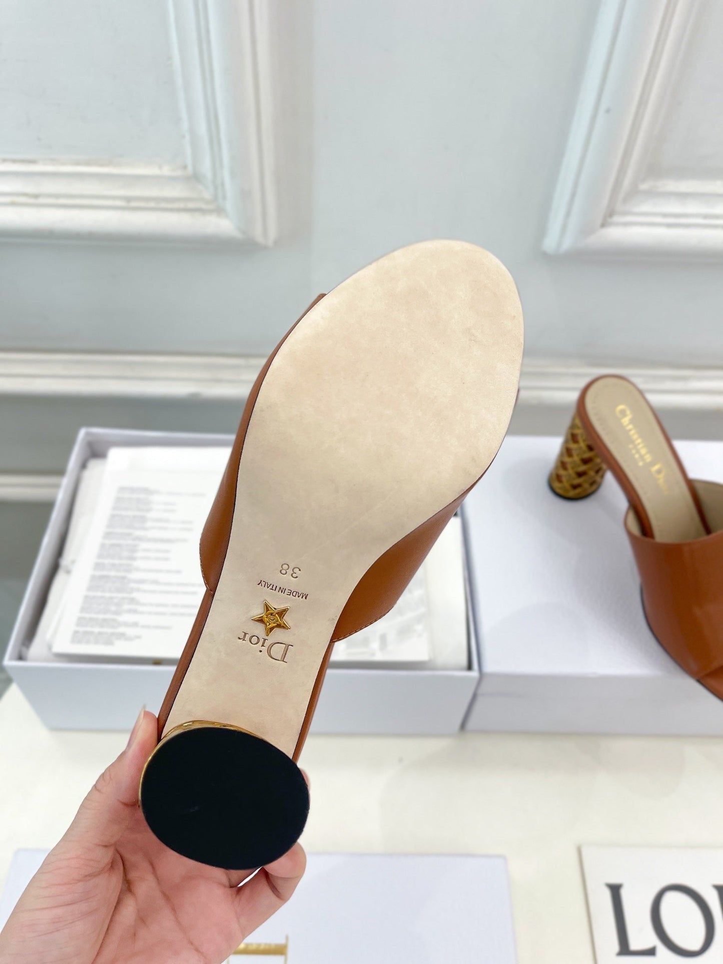 Luxury DiorIcon Heeled Slide 80mm Brown Calfskin