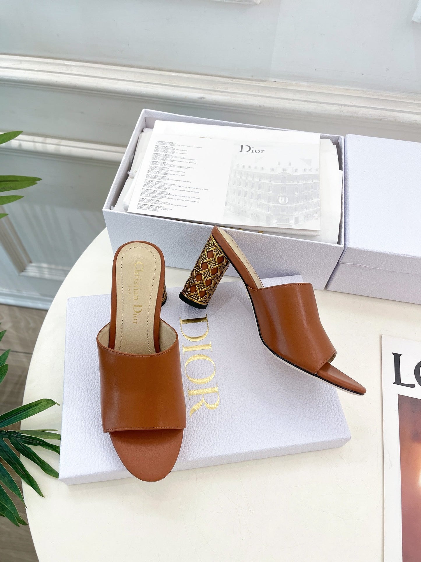 Luxury DiorIcon Heeled Slide 80mm Brown Calfskin