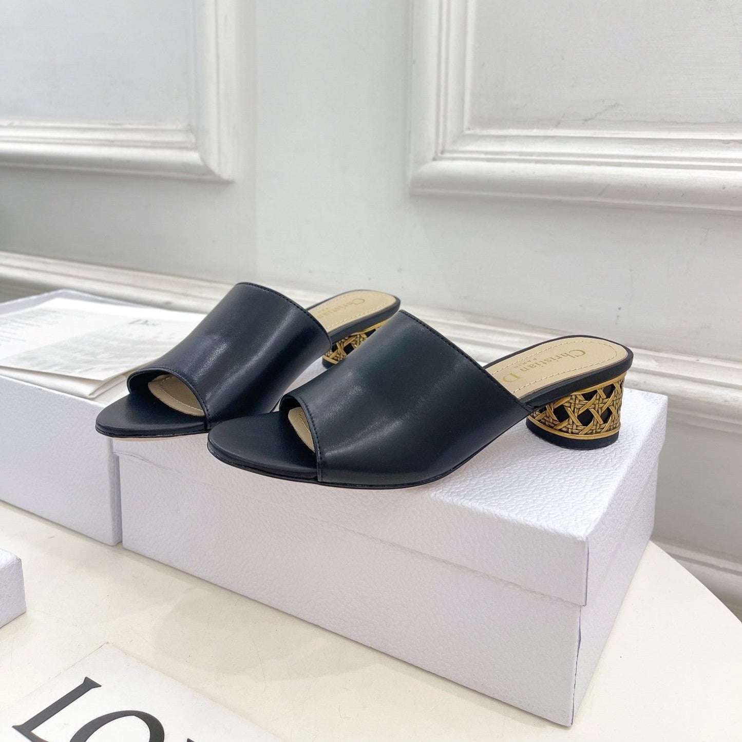 Luxury DiorIcon Heeled Slide 40mm Black Calfskin