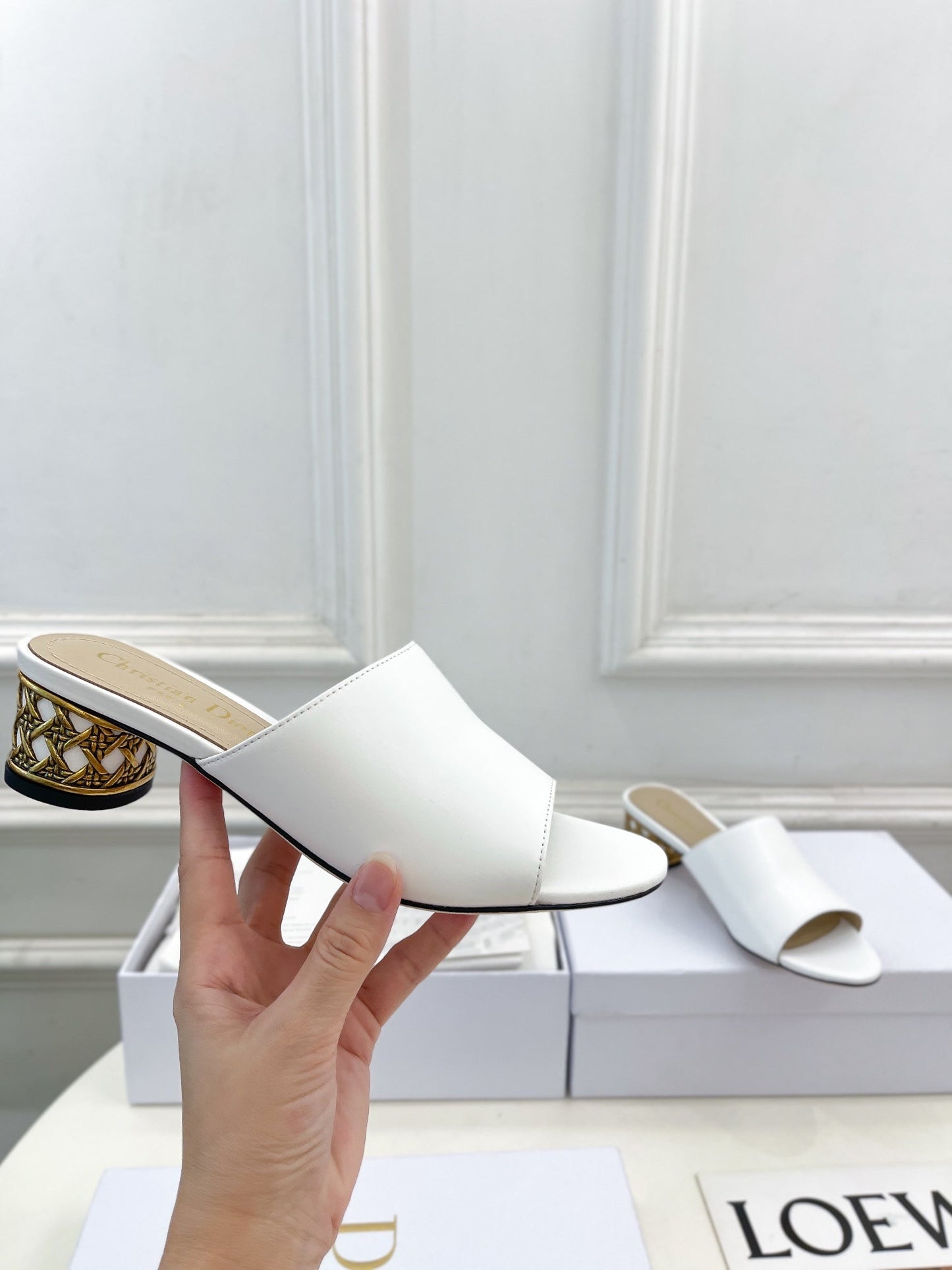 Luxury DiorIcon Heeled Slide 40mm White Calfskin