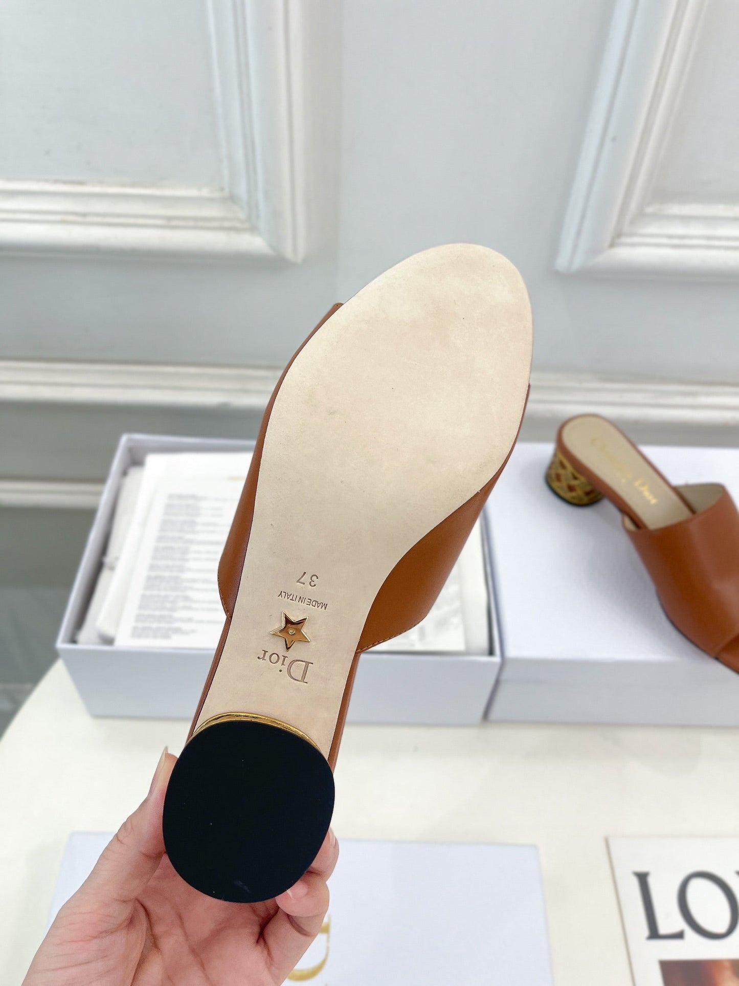 Luxury DiorIcon Heeled Slide 40mm Brown Calfskin