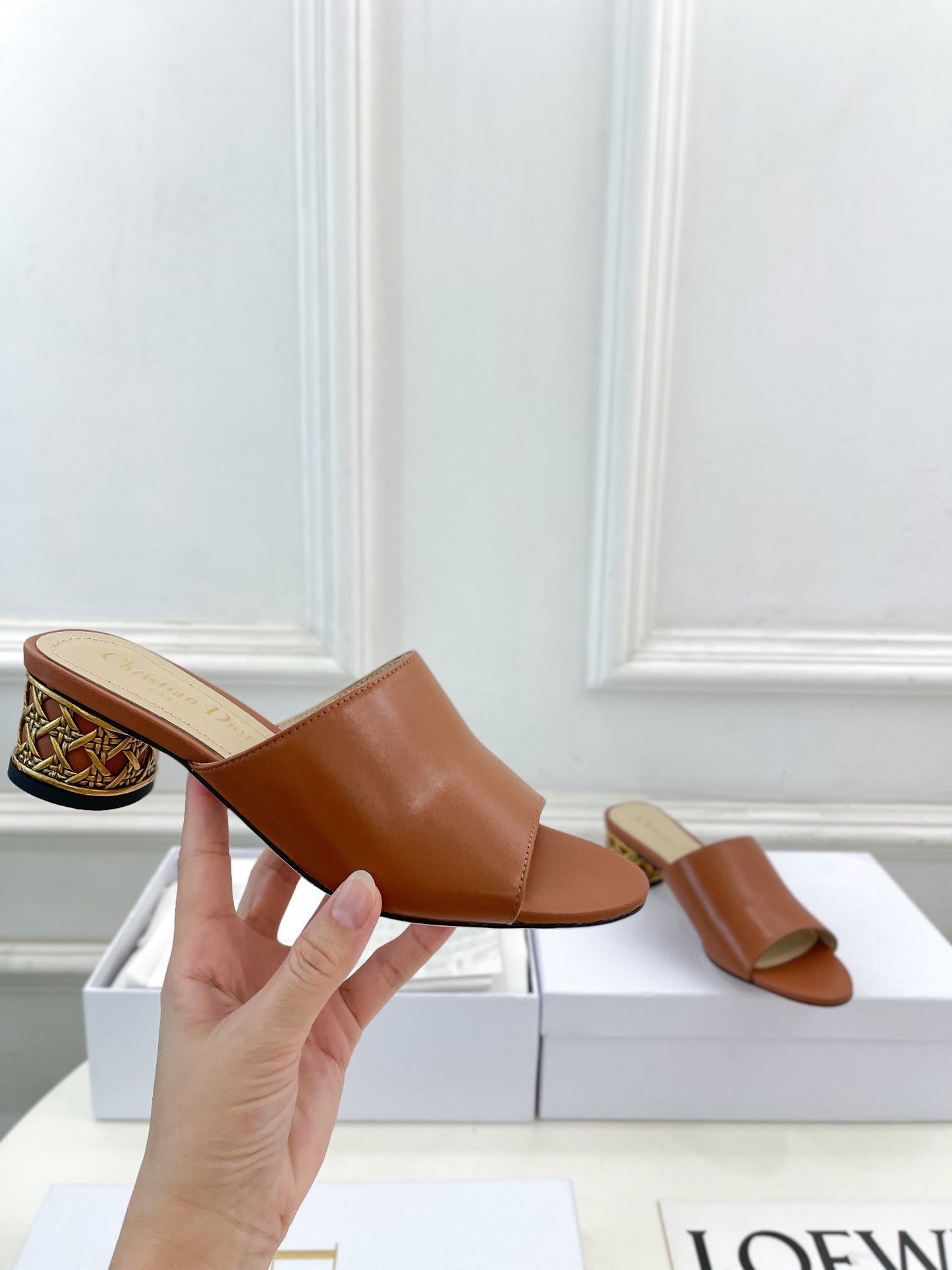 Luxury DiorIcon Heeled Slide 40mm Brown Calfskin