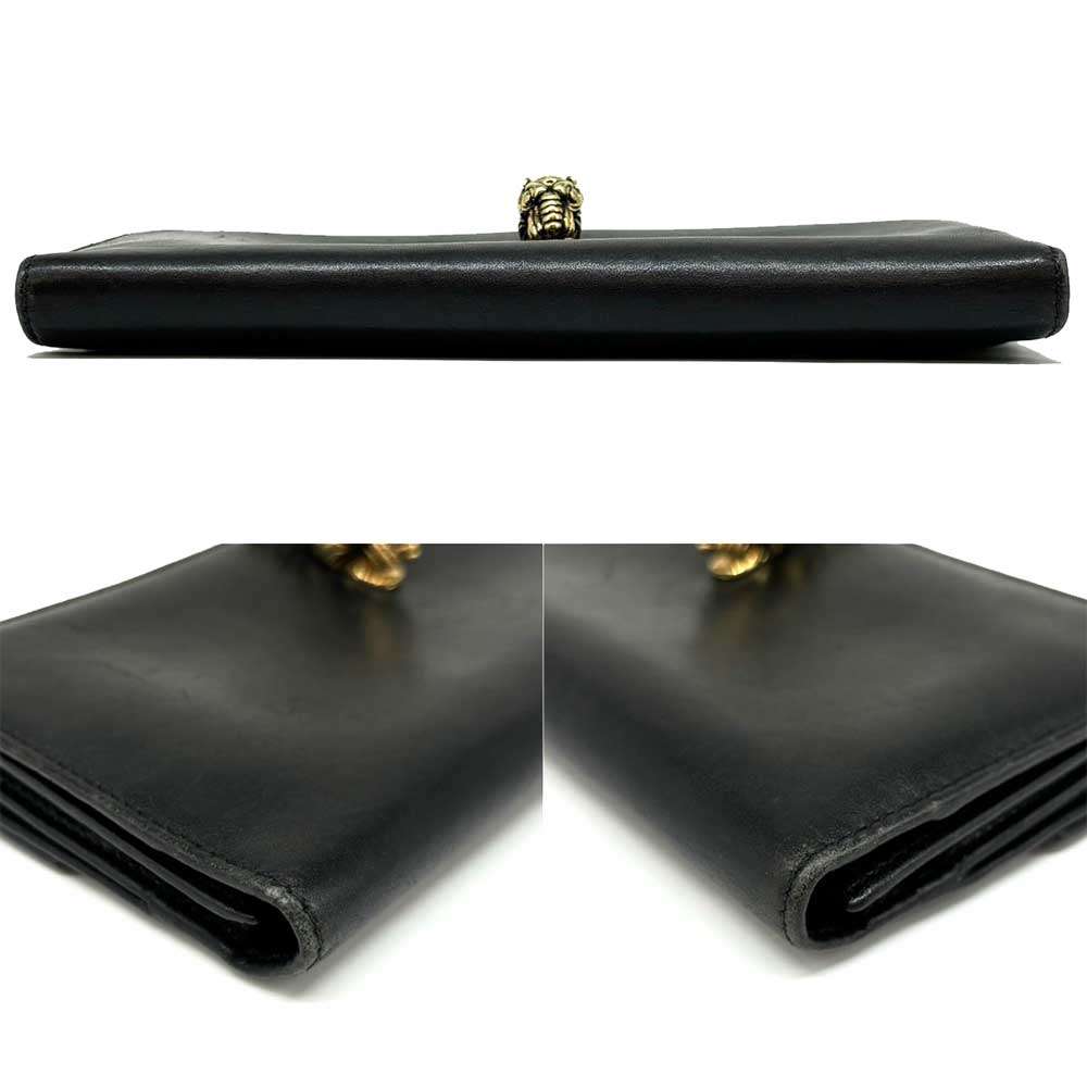 Luxury Gucci Trending 2025 Leather Tiger Head Clip Long Wallet Black Gold Hardware