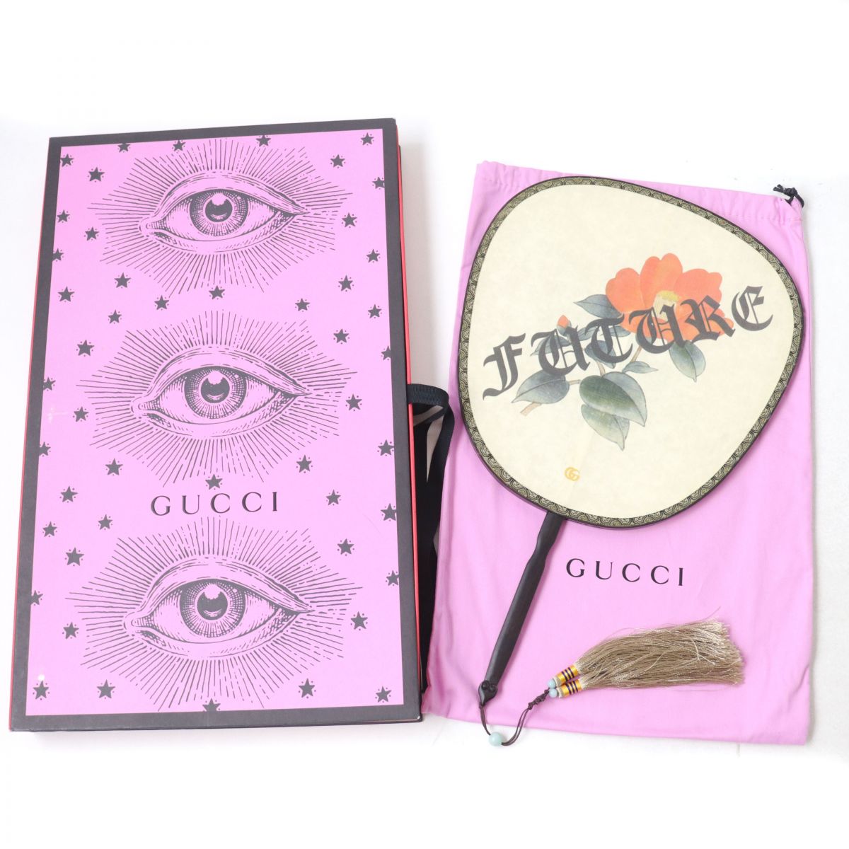 Luxury Gucci Trending 2025 Camellia Bamboo Tassel Fan Beige