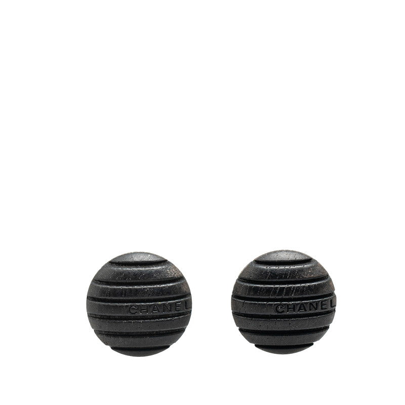 Chanel Logo Button Earrings Wood Metal
