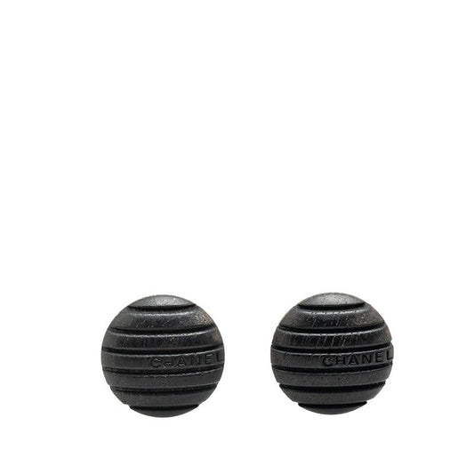 Chanel Logo Button Earrings Wood Metal