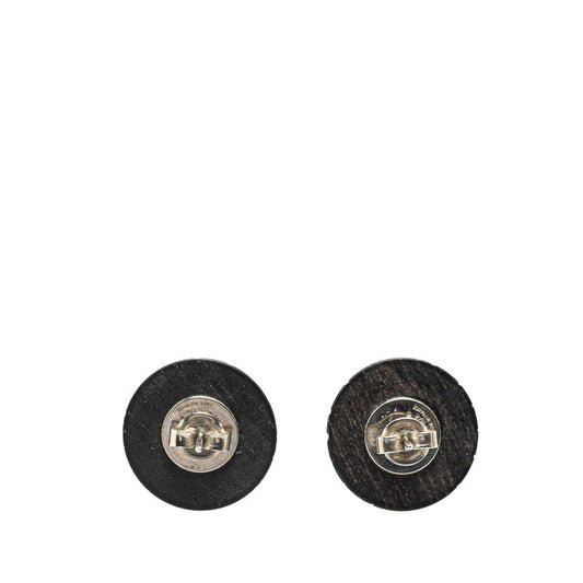 Chanel Logo Button Earrings Wood Metal