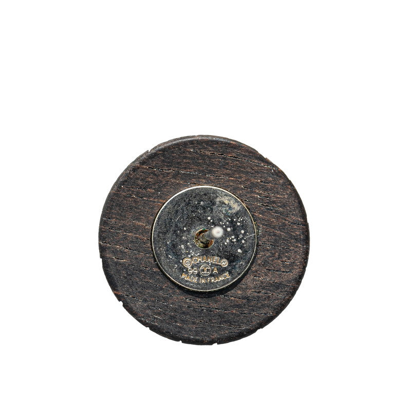 Chanel Logo Button Earrings Wood Metal