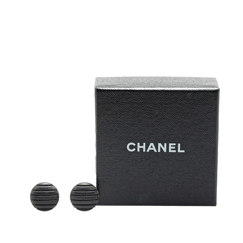 Chanel Logo Button Earrings Wood Metal