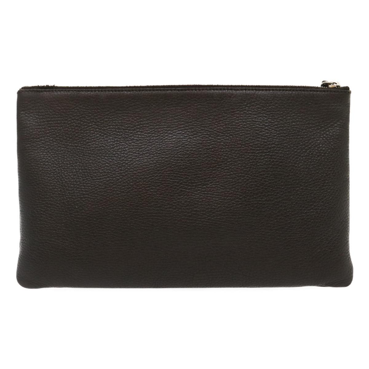 Luxury Gucci Clutch Bag Leather Bamboo Brown Auth ki1847